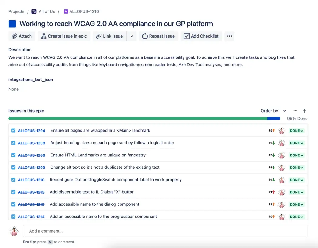 Jira Epic creation in the audit kit