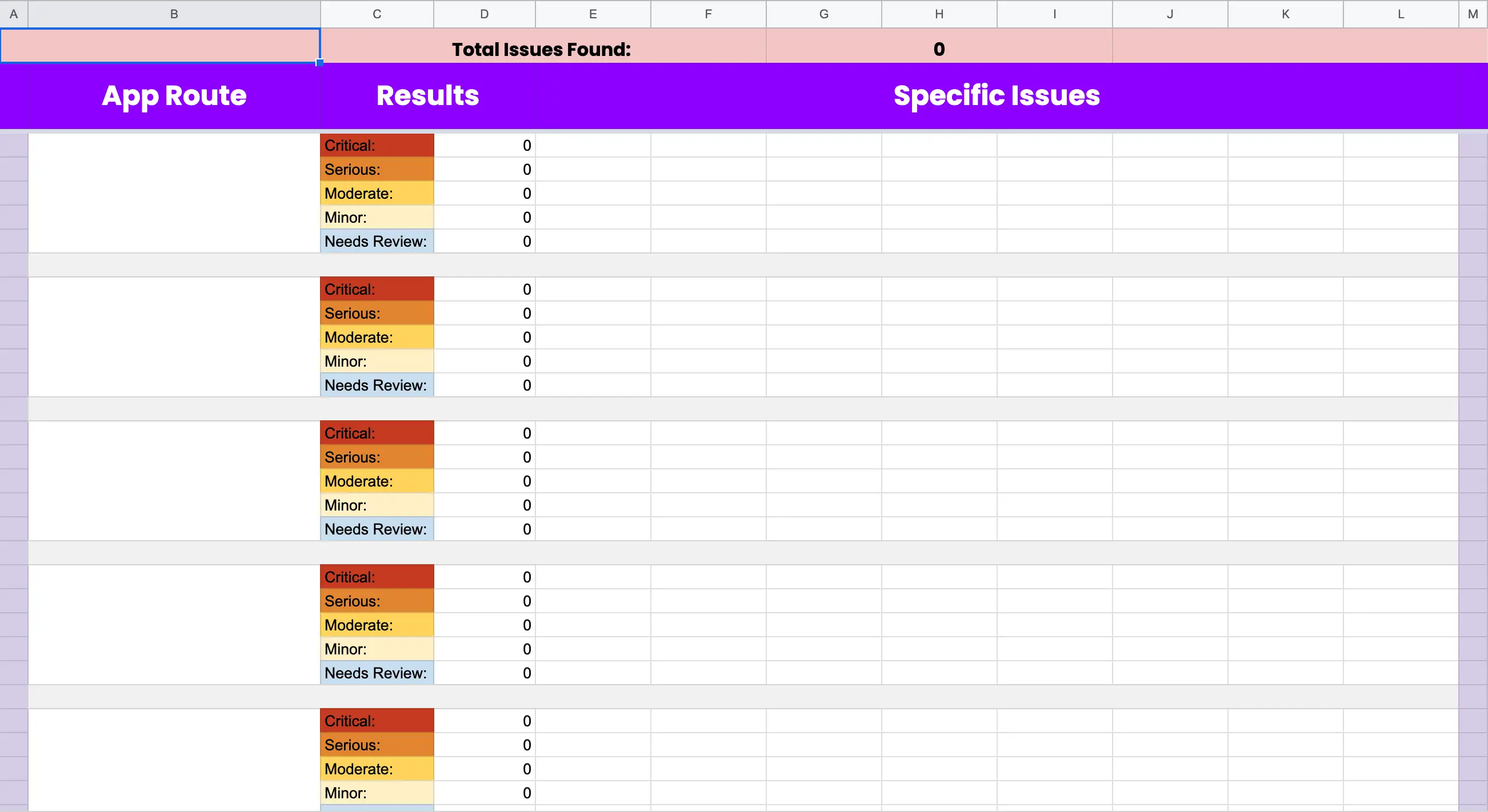 Automated Tests sheet in the audit kit