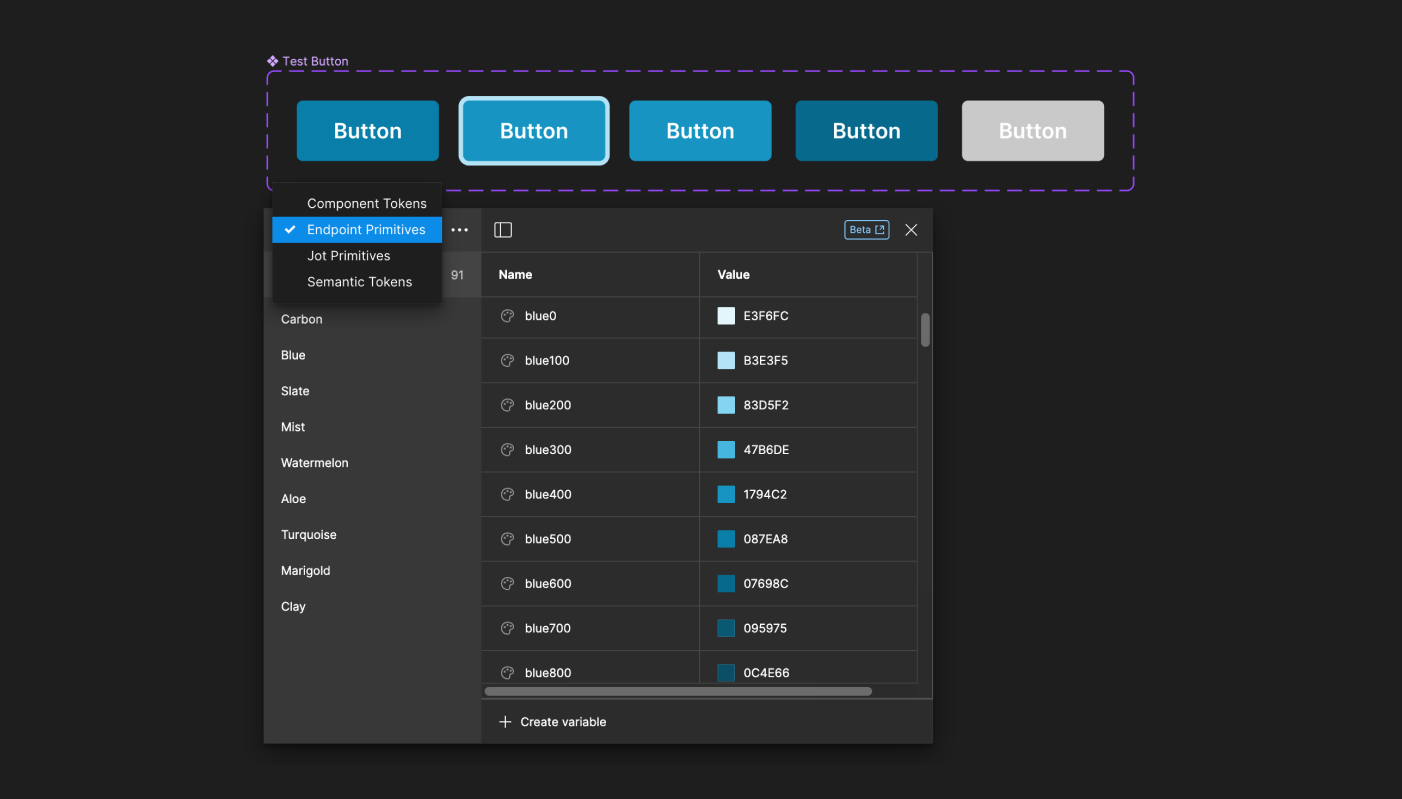 Endpoint theme primitive variable sets created in Figma