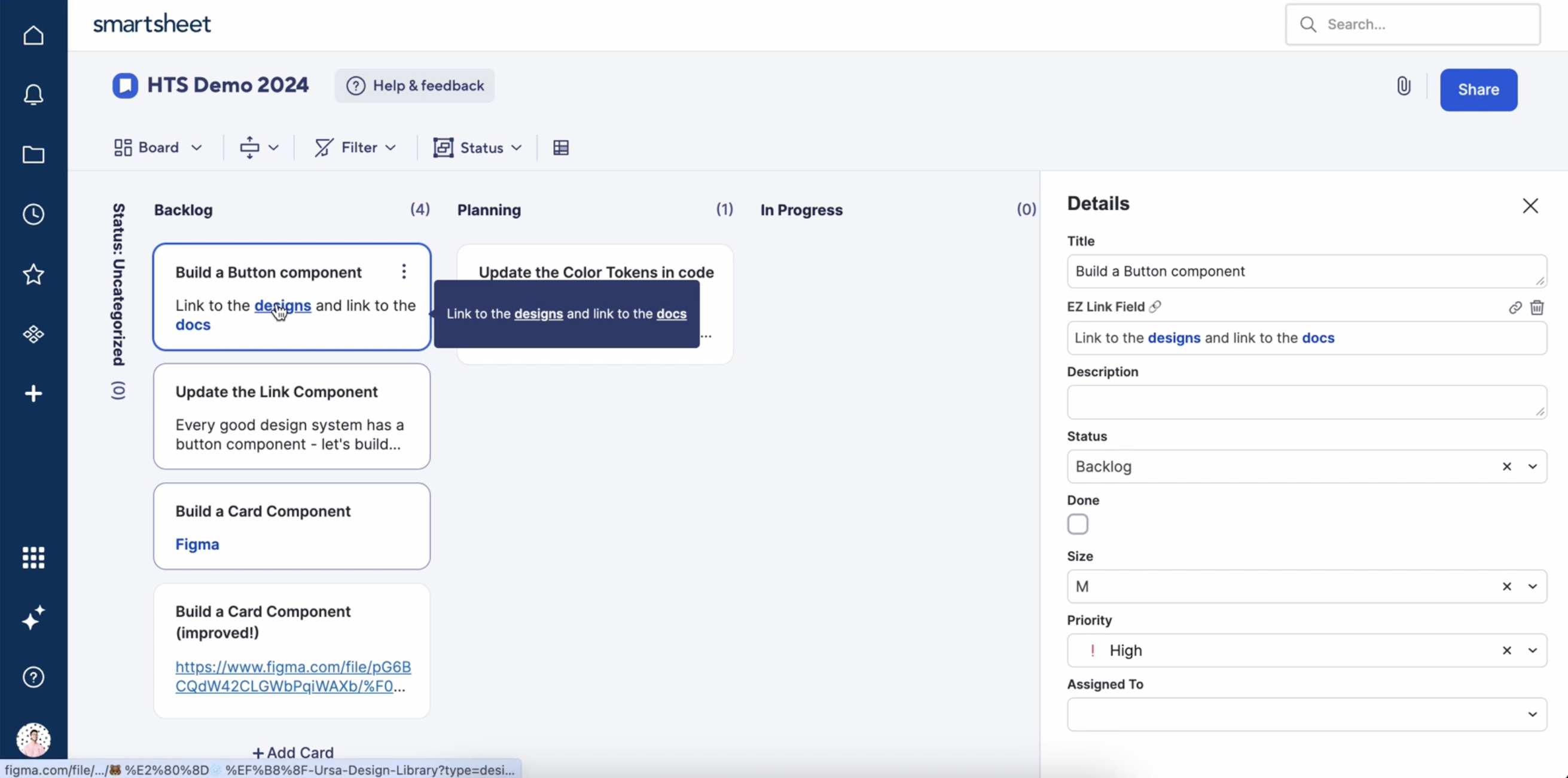 The rich text editor in the panel, the renderer in the card