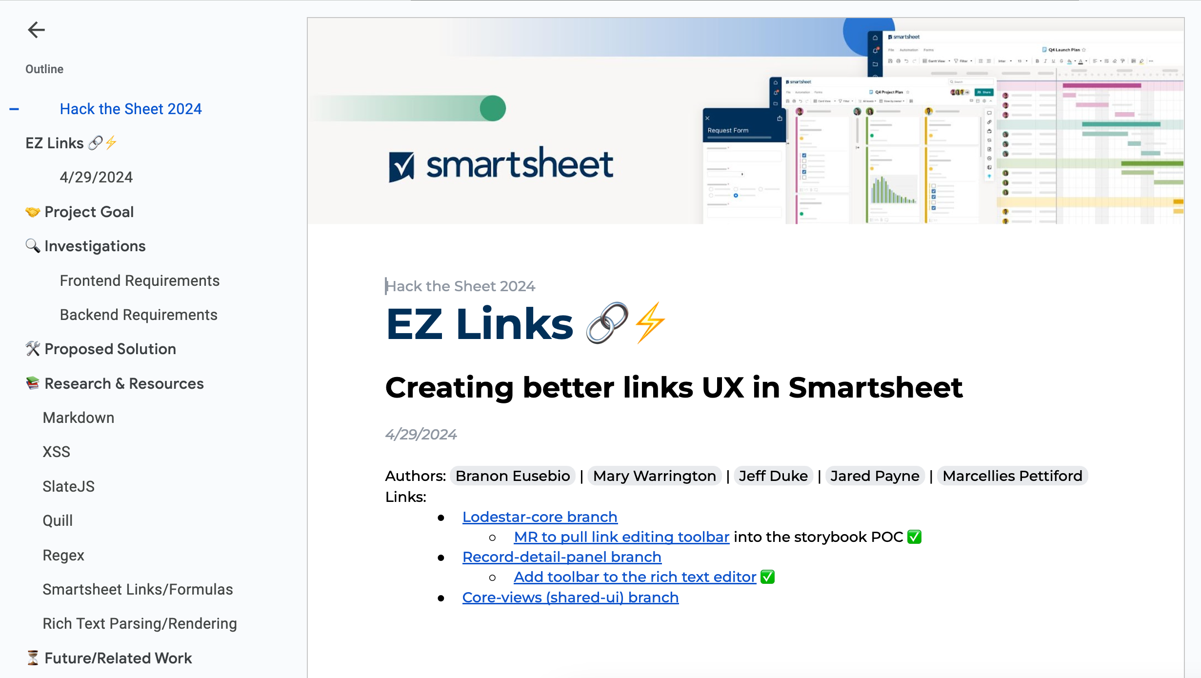 Our planning doc for the EZ Links hackweek project